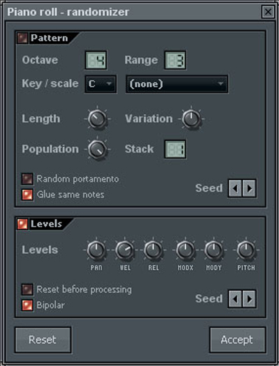 First, load an instrument in your step sequencer and then open the “Piano roll” (right click on the VST (or sample), then “Piano roll”).